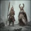 Placeholder: A viking boy and a girl, scary, steam punk, realistic, made in octane, cinematic, ultra-realistic, extremely detailed octane rendering, 8K, VRAY Super Real ar 2:3, dof photorealistic futuristic 50mm lens hard lighting dark gray tintype photograph, realistic lighting, sepia color