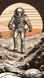 Placeholder: skeleton astronaut walking on an orange planet, retro comic, jack kirby style