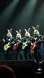 Placeholder: A four rabbits musicians wearing Suits playing in rock band on stage