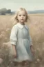 Placeholder: Illustration of model gemma ward as toddler, in a field,, rabbit,,style of Marcel Marlier, pastel colors