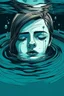 Placeholder: Artwork of t-shirt, Wide angle, half of face on water surface of a woman eyes are full of tears in swimming pool. Broken heart, sadness, down deep