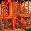 Placeholder: An orange colored mechanical factory with magnets painted by Diego Rivera