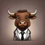 Placeholder: A cartoon royal game image of a brown bull with horns wearing a white shirt and black tie. He has sad face.