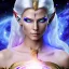 Placeholder: cosmic mage, elf, female, battle mage, epic, cosmic magic, long ears, white hair, face details, pale skin, jewellery, broad shoulders, glowing eyes, sharp ears, cosmic clothes, bright eyes, cosmic eyes, ears shown, light out of eyes, the cosmos in eyes, stars in eyes