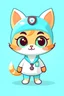 Placeholder: Design a cute and friendly cat-like character in a simple vector graphic style suitable for mobile gaming. The character should stand on two feet and be dressed as a nurse, appealing to a predominantly female audience. Keep the character's face round with large, expressive eyes to convey warmth. Simplify the ears to soft, rounded shapes with a slight point, resembling those of a cat. Use basic geometric shapes for the body, such as ovals or rectangles, with minimal detailing for fur. Dress the