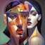 Placeholder: a painting of a man and a woman, a cubist painting by Keith Mallett, cg society, figurative art, cubism, fauvism, art