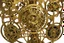 Placeholder: Art Nouveau steampunk orrery, with clockfaces, cogs, springs, polished brass