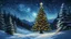 Placeholder: In the style of van gogh starry night,darkness,a wide shot angle of A majestic Christmas tree, adorned with twinkling lights, stands out in the scene. spreading Christmas joy in an glowing snow covered enchanted forest with fireflies and mistletoes at night