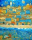 Placeholder: A blue town near a beach designed in Scandinavian folk art painted by Gustav Klimt