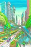 Placeholder: a highly detailed pencil and colour marker digital drawing of beautiful organic futuristic city in harmony with nature, full screen, fine details and contours, intricate, small minutiae, tiny features, particulars, sharp photo lens, acute outlines, digitally enhanced, least ambient occlusion, sidewalk view from the pedestrian perspective, wide angle camera, volumetric lighting, volumetric clouds, uhd, 8k, vitality colors, for book cover, enscape render, by antoni gaudí