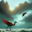 Placeholder: an ibis, in orange and green battle armor, a highly detailed illustration, background of crashing ocean waves, realistic render, 8 k, micro detail, intricate, elegant, centered, digital painting, Artstation, smooth, sharp focus, illustration, artgerm, tomasz alen kopera, peter mohrbacher, donato giancola, joseph christian leyendecker, wlop, boris vallejo