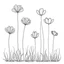 Placeholder: set of grow wind flower on the grace, SIMPLE ONE lineS art, white background, minimalis, different view, only white bakcground solid.