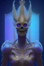 Placeholder: purple African alien, cracks in the head, wicked, Asian eyes, crown, blood, 8k, finely detailed, photo realistic, Boris Vallejo style turquoise skull head gold dragon space alien rain skeleton silver helmet golden space suit spaceships