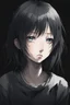 Placeholder: emotionless, numb, depressed anime girl portrait with dark black background