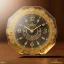 Placeholder: large crystal ornate square and round clock with a transparent body, wooden and black and gold, transparent, rococo, Artstation, intricate and meticulously detailed 8 k, ornate and jewels, bokeh background