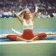 Placeholder: [colour photo] Swedish Gunhild Larking doing yoga from the 1976 Summer Olympics in Melbourne, Australia, from archives of LIFE Magazine