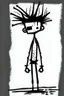 Placeholder: 2d drawing of a stickman, cool with punk hair, x eyes like in hangman, no shirt in only a towel,standing with folded arms,