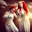 Placeholder: Very sensual gorgeous curvy young white woman redhead maiden dressed in white posing sensually with plaits, and with a skull in her hand, background of ancient marble Roman arcs heavenly sunshine beams divine bright soft focus holy in the clouds steampunk engine steampunk engine.