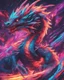 Placeholder: Close up shot, Dragon in a vibrant synthwave dreamscape, neon chaos swirling energetically around pixelated forms, a dynamic fusion of retro gaming nostalgia and futuristic abstraction