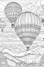 Placeholder: In a colorful hot air balloon, passengers ascend over undulating emerald hills. The panoramic view of the countryside below showcases nature's unspoiled beauty, while the balloon's silent flight represents a serene escape and a perspective of unbridled freedom..coloring book page, simple and clean line art, adult drawing book, black and white, crisp black lines, no shades, sharp lines, coloring book for adults, cartoon style, landscape