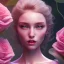 Placeholder: full body, eve, garden of eden, pink, green, beautiful, hyperrealism, masterpiece, expert, cinematic lighting, sharp focus, 8K, pastel, macro lens, woman, detailed, flower, cute