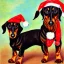 Placeholder: black and brown dachshund in a santa costume profile impressionism