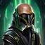 Placeholder: star wars bald male corellian jedi pilot wearing gunmetal grey and black old republic armored robes with gold trim inside the jedi temple holding a lightsaber with viridian green blade in left hand, centered head and shoulders portrait, hyperdetailed, dynamic lighting, hyperdetailed background, 8k resolution, volumetric lighting, light skin, fully symmetric details