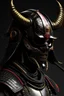 Placeholder: cyberounk samurai with crescent moon helmet and oni samurai mask