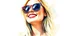 Placeholder: Watercolor happy blonde woman sunglasses portrait head and shoulders