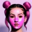 Placeholder: perfect symmetry,Rosalía artist, traditional Japanese mask, pink eyeliner, pigtails hair, gold, pink, geisha, led lights, fog, rain, latex, soft color, highly detailed, art stations, concept art, smooth, unreal engine 5, god rays, ray tracing, RTX, lumen lighting, ultra detail, volumetric lighting, 3d, finely drawn, high definition, high resolution.