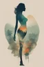 Placeholder: A minimalist, t-shirt design with a vintage twist, featuring a sleek and stylized unclad woman's body silhouette against a faded, women's body is a painting about nature, awesome, bright.