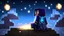 Placeholder: Minecraft Character, minecraft theme, purple starry sky, meditating, facing back, wearing gown, chinese theme,