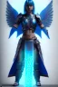 Placeholder: a person in runic armor with blue wings, blue short hair, runic tattoo and spell book