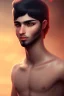 Placeholder: cute, black hair, portrait, blushing, arab boy, barbarian, 8k resolution