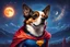 Placeholder: retrato de un perro super heroe con vestimenta en colores vibrantes fondo una noche estrellada iluminada con un eclipse lunar atmosfera de victoria