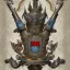 Placeholder: fantasy setting, coat of arms of a troglodyte city in the moutains, very detailed