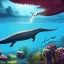 Placeholder: beautiful, stunning paleoart of mosasaurus swimming underwater with coral reefs, plants, panoramic, in the style of eleanor kish, davide bonadonna, julius csotony, fabio pastor, Jurassic Park photorealistic, illustrative, digital art, 8k resolution, detailed matte, painting, artwork, deviantart