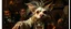 Placeholder: hårete gremlin dog bartender med vind i håret på fest malt av Rembrandt