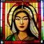 Placeholder: Art Noveau style, stained glass frame, my beautiful asian princess naturist model wife