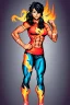 Placeholder: fighter girl with fire in her fist ready to fight tight sport shirt and leggins jim lee style