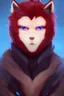 Placeholder: character concept art of a male black anthropomorphic furry wolf red hair blue eyes | | cute - fine - face, pretty face, key visual, realistic shaded perfect face, fine details by stanley artgerm lau, wlop, rossdraws, james jean, andrei riabovitchev, marc simonetti, and sakimichan, artstation