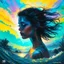 Placeholder: piece of album art with woman silhuette fusion in light, abstract style album cover, high level of noise and subtle texture, psychedelic cover, vibrant colors, ethereal sky landscape, shapes and waves.