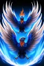 Placeholder: blue phoenix, flaming wings, balanced, beautiful, smooth, flying, graceful