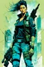 Placeholder: create a full body portrait illustration of an athletic cyberpunk samurai female police detective with prosthetic arm in flak vest, with highly detailed , sharply defined feminine facial features, in a chaotic, turbulent, otherworldly Tokyo in the comic art style of BILL SIENKIEWICZ and JEAN GIRAUD MOEBIUS, searing lines and forceful strokes, precisely drawn, inked, and darkly colored