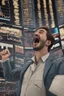 Placeholder: A 3d animated guy screaming with joy as the stock market climbes, 8k, highly detailed