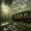 Placeholder: an abandoned train on tracks overgrown by nature with large puddles of water flooding part of tracks, 8k resolution, high-quality, fine-detail, intricate, digital art, detailed matte, volumetric lighting, illustration, 3D octane render, brian froud, howard lyon, selina french, anna dittmann, annie stokes, lisa parker, greg rutowski