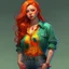 Placeholder: pretty girl, aged 21, ginger, conventionally attractive, colourful clothes, realism, jeans, sexy, pudgy