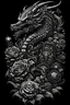 Placeholder: baroque, intricate high details, image of evildaliendemondeathknight cyberpunk, roses, dragon, in lines, perfect illustration realistic, BLACK BACKGROUND, the best style vintage tattoo art, for t-shirt DESIGN realistic