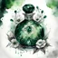 Placeholder: watercolor drawing of a dark Gothic green round perfume bottle with emeralds and flowers and white lace, on a white background, Trending on Artstation, {creative commons}, fanart, AIart, {Woolitize}, by Charlie Bowater, Illustration, Color Grading, Filmic, Nikon D750, Brenizer Method, Side-View, Perspective, Depth of Field, Field of View, F/2.8, Lens Flare, Tonal Colors, 8K, Full-HD, ProPhoto RGB, Perfectionism, Rim Lighting, Natural Lighting, Soft Lighting, Accent Lighting, Diffraction Grading