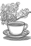 Placeholder: Outline art for coloring page, A SHORT LIT CIGARETTE WITH WHISPS OF SMOKE ON A SAUCER NEXT TO A JAPANESE CHAWAN TEACUP, coloring page, white background, Sketch style, only use outline, clean line art, white background, no shadows, no shading, no color, clear